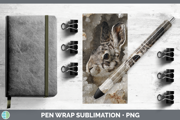 Woodland Geode Snowshoe Hare Pen Wrap Sublimation Pen Design