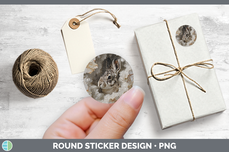 Woodland Geode Snowshoe Hare Stickers | Round Labels Designs