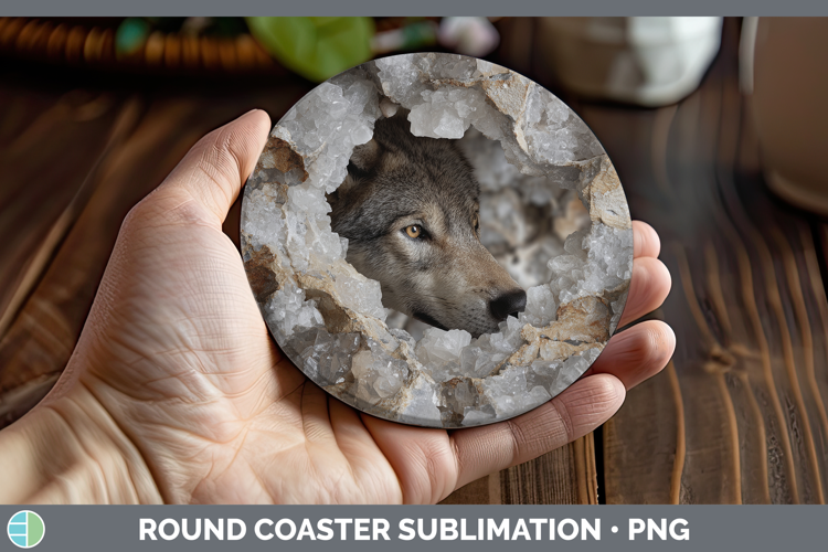 Woodland Geode Wolf Round Coaster Sublimation Coaster Design