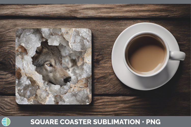 Woodland Geode Wolf Square Coaster Sublimation Coaster Desig