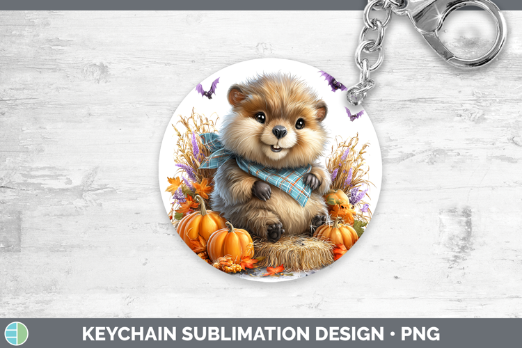 Woodland Halloween Beaver Keychain Sublimation Keyring Desig