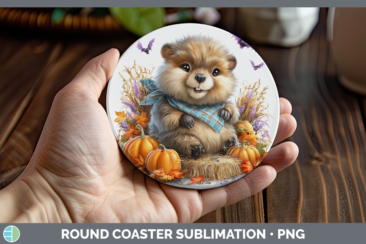 Woodland Halloween Beaver Round Coaster Sublimation Coaster