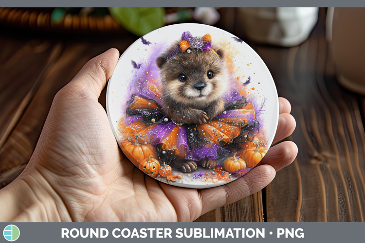 Woodland Halloween Beaver Round Coaster Sublimation Coaster
