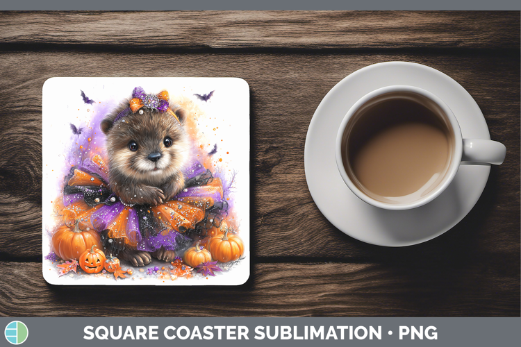 Woodland Halloween Beaver Square Coaster Sublimation Coaster