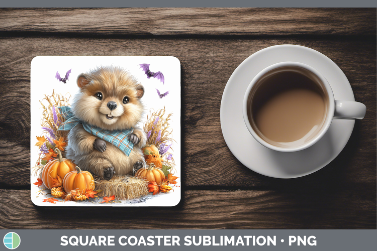 Woodland Halloween Beaver Square Coaster Sublimation Coaster