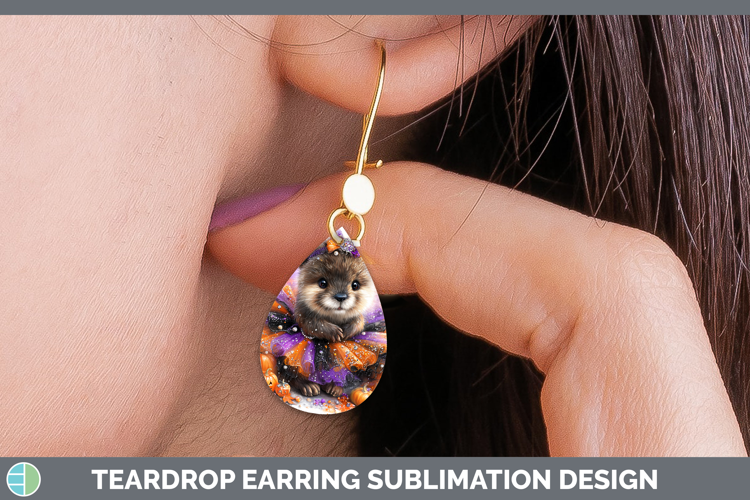 Woodland Halloween Beaver Teardrop Earrings Sublimation Earr