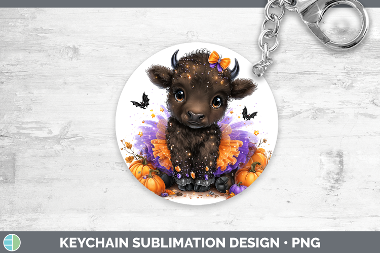Woodland Halloween Bison Keychain Sublimation Keyring Design