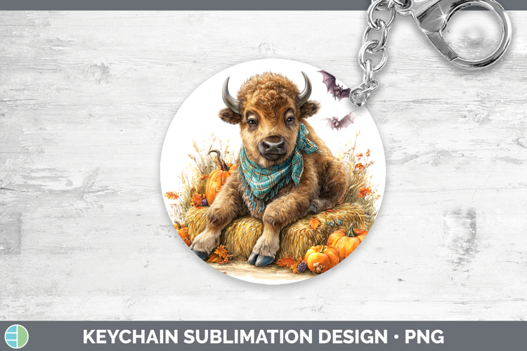 Woodland Halloween Bison Keychain Sublimation Keyring Design