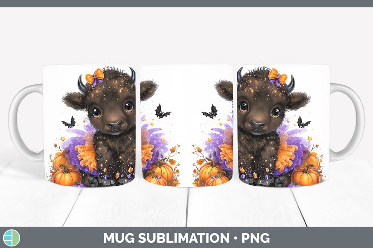 Woodland Halloween Bison Mug Wrap Sublimation Coffee Cup Des