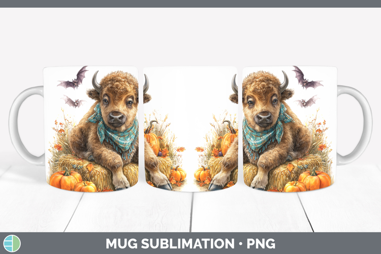 Woodland Halloween Bison Mug Wrap Sublimation Coffee Cup Des