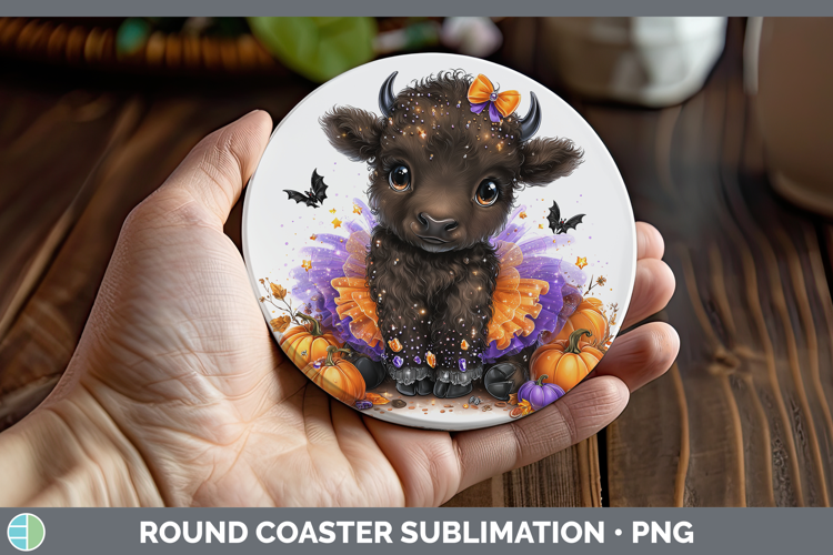 Woodland Halloween Bison Round Coaster Sublimation Coaster D