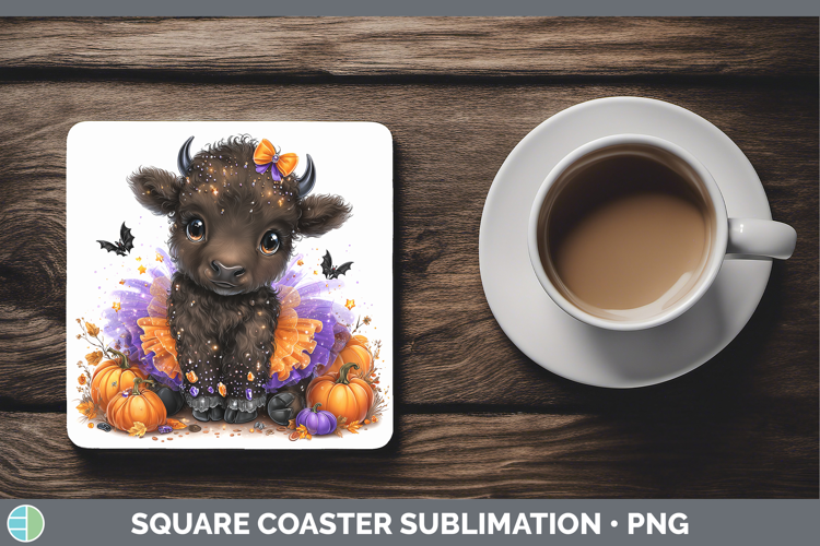 Woodland Halloween Bison Square Coaster Sublimation Coaster