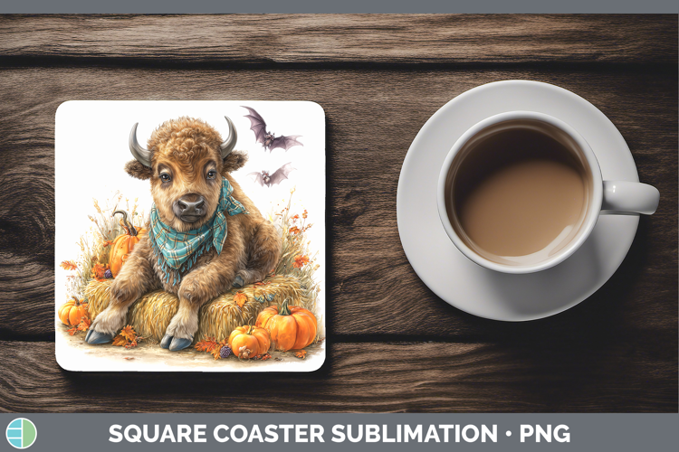 Woodland Halloween Bison Square Coaster Sublimation Coaster