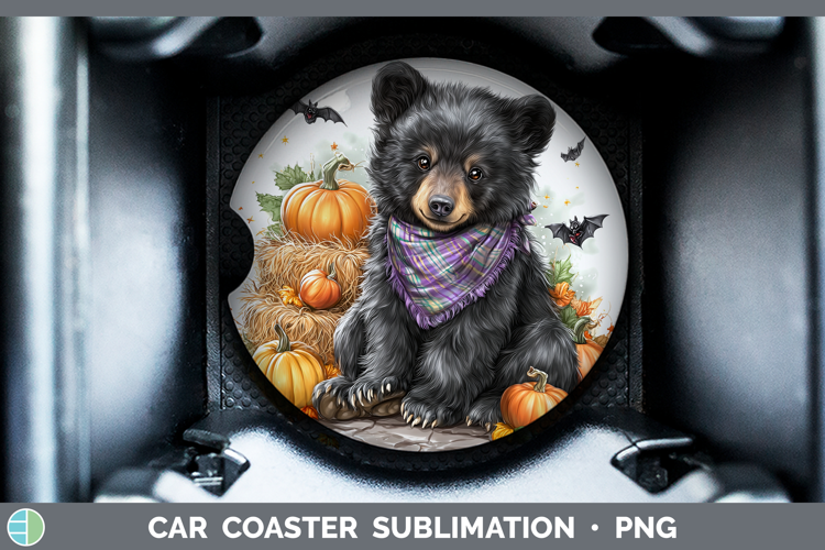 Woodland Halloween Black Bear Car Coaster Sublimation Desig