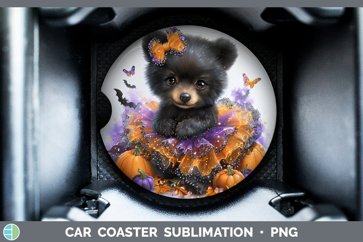 Woodland Halloween Black Bear Car Coaster Sublimation Desig