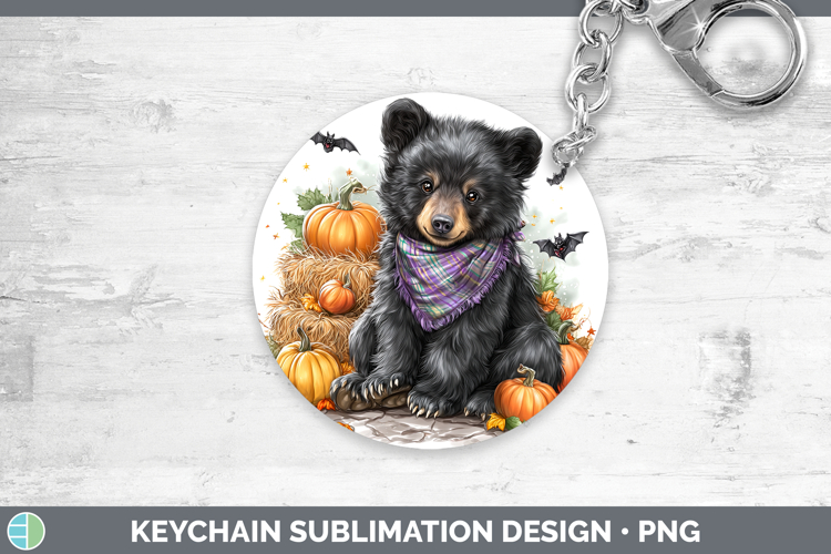 Woodland Halloween Black Bear Keychain Sublimation Keyring D