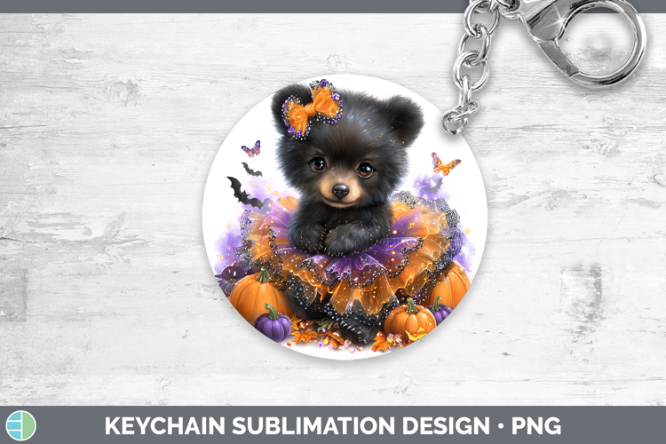 Woodland Halloween Black Bear Keychain Sublimation Keyring D