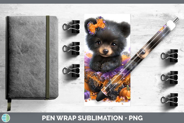 Woodland Halloween Black Bear Pen Wrap Sublimation Pen Desig