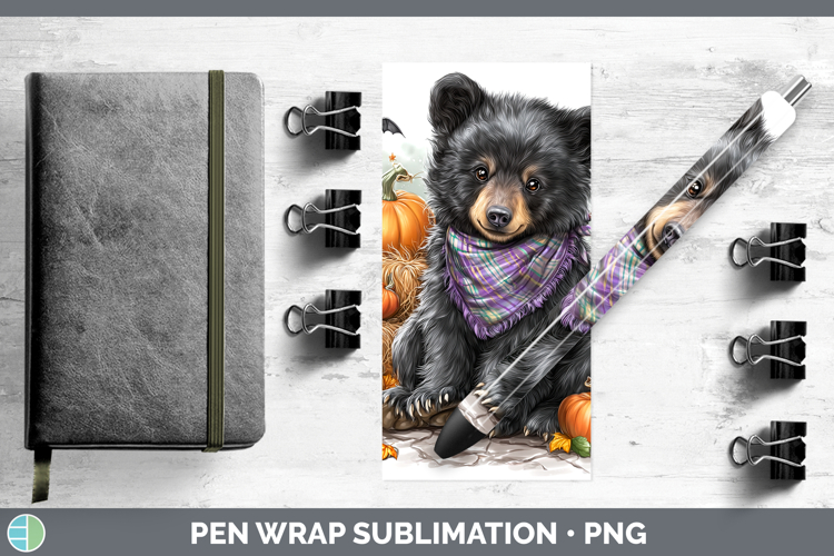 Woodland Halloween Black Bear Pen Wrap Sublimation Pen Desig