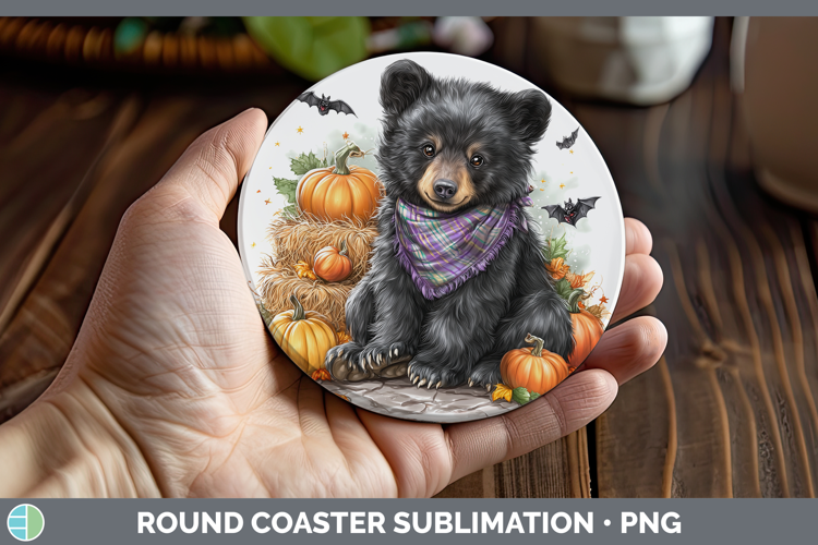 Woodland Halloween Black Bear Round Coaster Sublimation Coas
