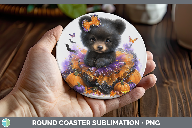 Woodland Halloween Black Bear Round Coaster Sublimation Coas