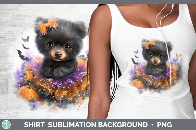 Woodland Halloween Black Bear Shirt Sublimation Background D