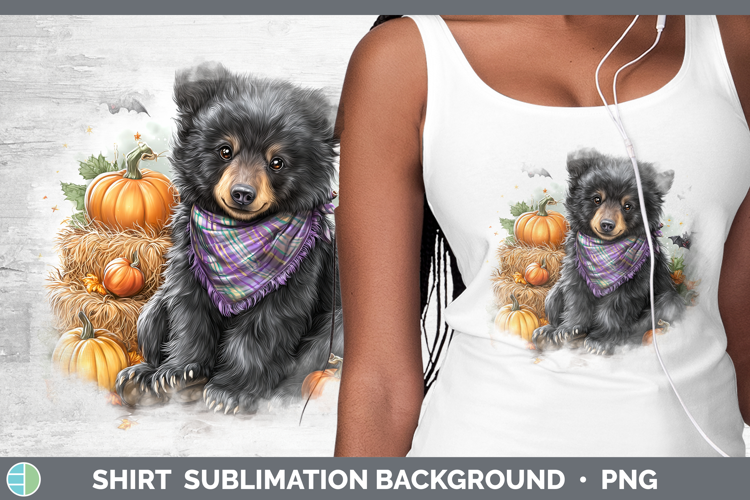 Woodland Halloween Black Bear Shirt Sublimation Background D