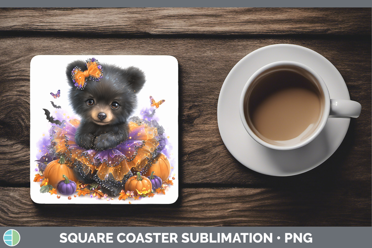 Woodland Halloween Black Bear Square Coaster Sublimation Coa