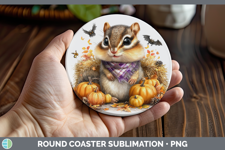 Woodland Halloween Chipmunk Round Coaster Sublimation Coaste