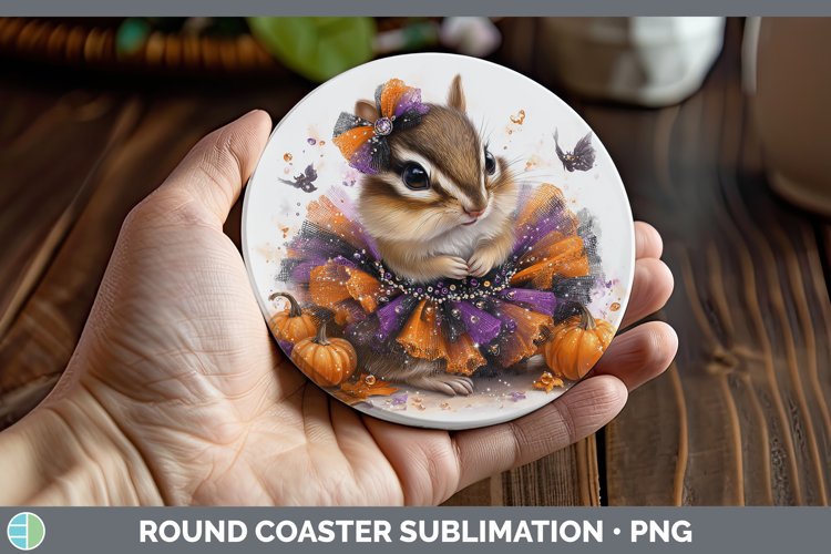 Woodland Halloween Chipmunk Round Coaster Sublimation Coaste
