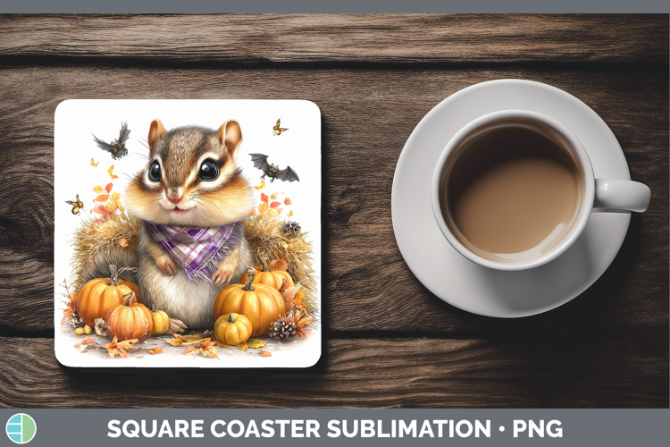 Woodland Halloween Chipmunk Square Coaster Sublimation Coast