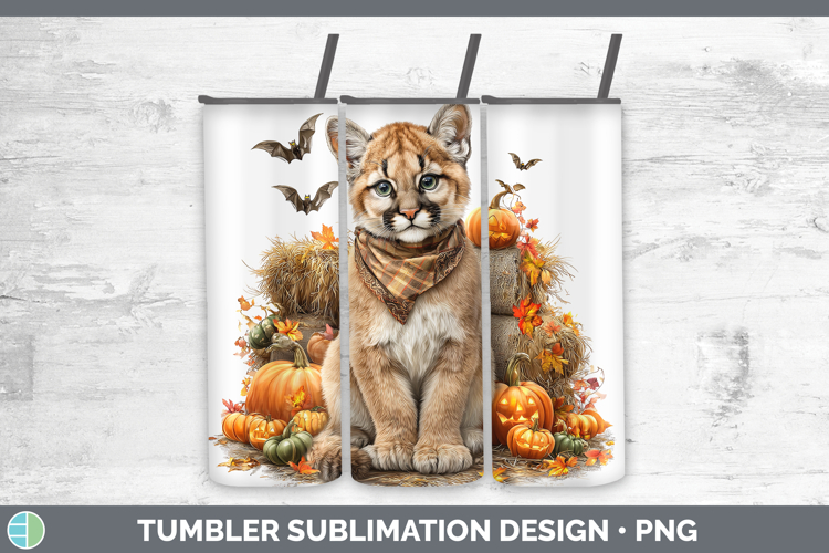 Woodland Halloween Cougar Tumbler Sublimation 20 oz Skinny T
