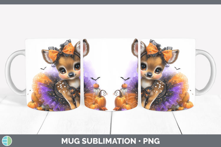 Woodland Halloween Deer Mug Wrap Sublimation Coffee Cup Desi