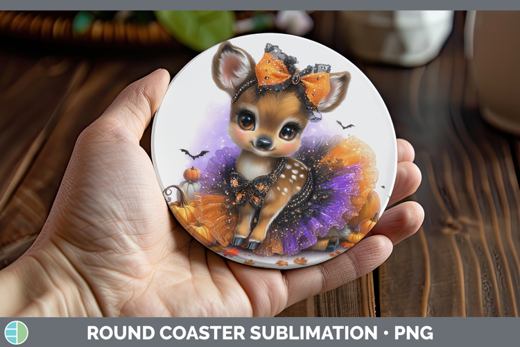 Woodland Halloween Deer Round Coaster Sublimation Coaster De