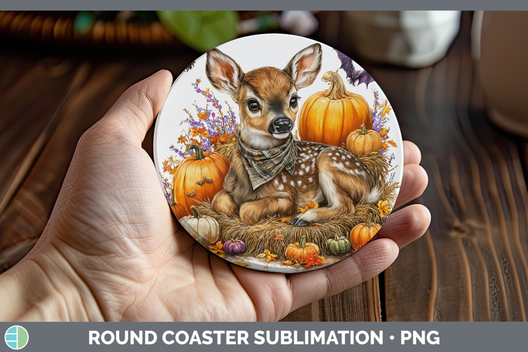 Woodland Halloween Deer Round Coaster Sublimation Coaster De