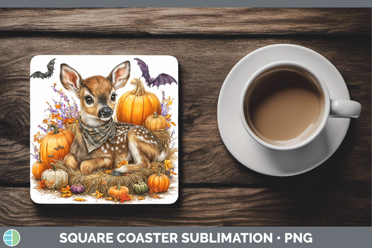 Woodland Halloween Deer Square Coaster Sublimation Coaster D