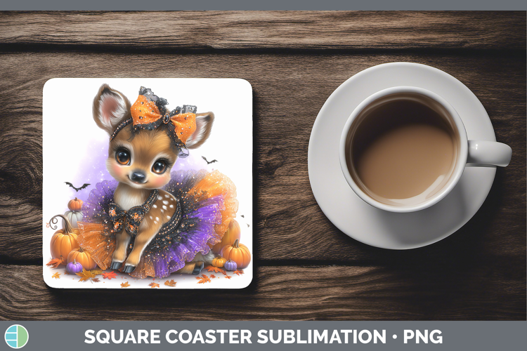 Woodland Halloween Deer Square Coaster Sublimation Coaster D