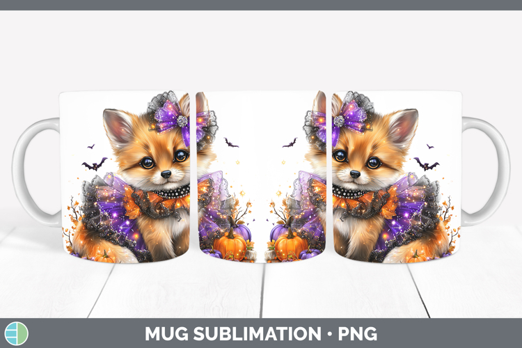 Woodland Halloween Fox Mug Wrap Sublimation Coffee Cup Desig