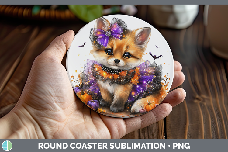 Woodland Halloween Fox Round Coaster Sublimation Coaster Des