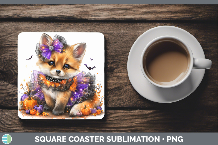 Woodland Halloween Fox Square Coaster Sublimation Coaster De