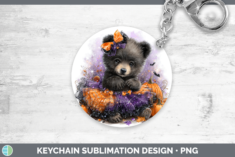 Woodland Halloween Grizzly Bear Keychain Sublimation Keyring