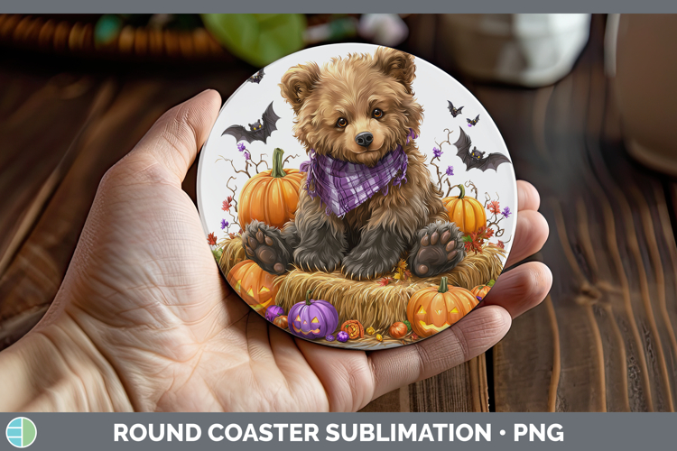 Woodland Halloween Grizzly Bear Round Coaster Sublimation Co