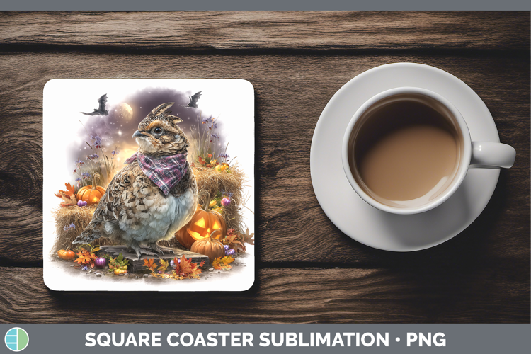 Woodland Halloween Grouse Square Coaster Sublimation Coaster