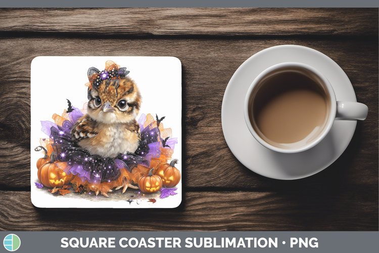 Woodland Halloween Grouse Square Coaster Sublimation Coaster