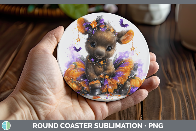 Woodland Halloween Moose Round Coaster Sublimation Coaster D