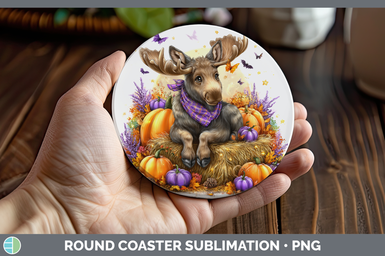 Woodland Halloween Moose Round Coaster Sublimation Coaster D