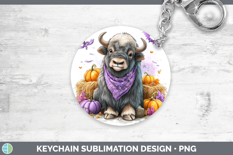 Woodland Halloween Musk Ox Keychain Sublimation Keyring Desi