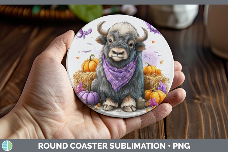 Woodland Halloween Musk Ox Round Coaster Sublimation Coaster