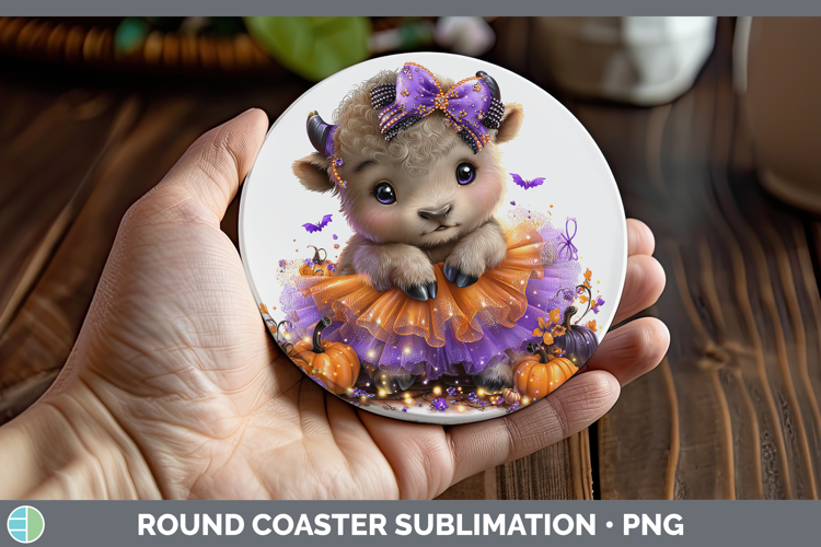 Woodland Halloween Musk Ox Round Coaster Sublimation Coaster
