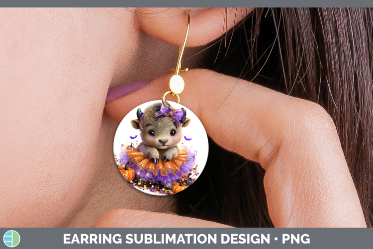 Woodland Halloween Musk Ox Round Earrings Sublimation Earrin